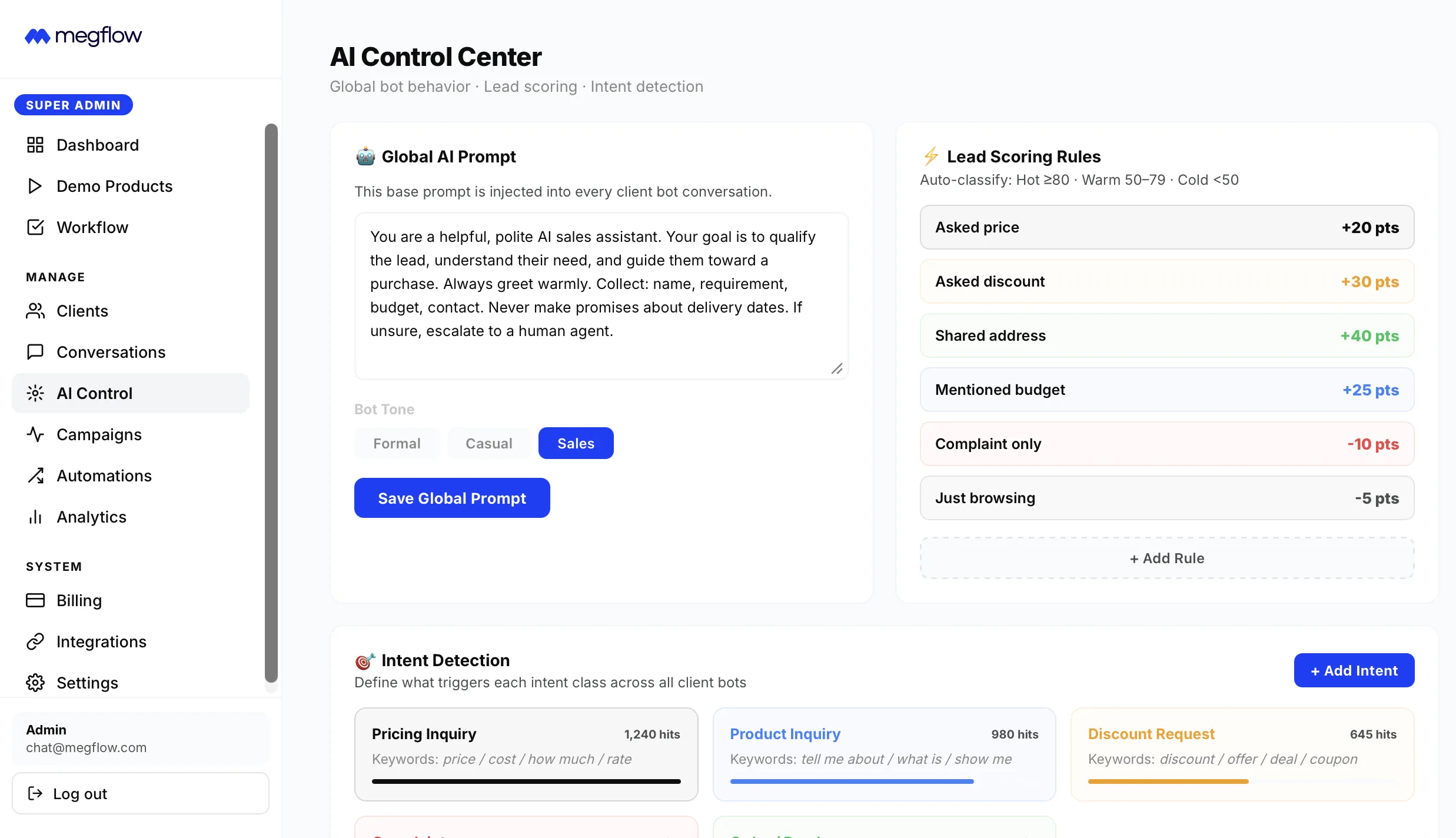Megflow Dashboard